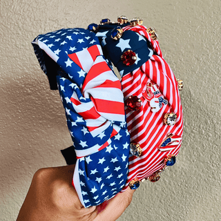 Patriotic Rhinestone Knotted Headband Set of 2-W