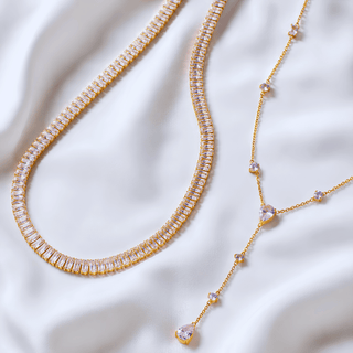 White Zircon Choker & Waterdrop Zircon Lariat Necklaces-W