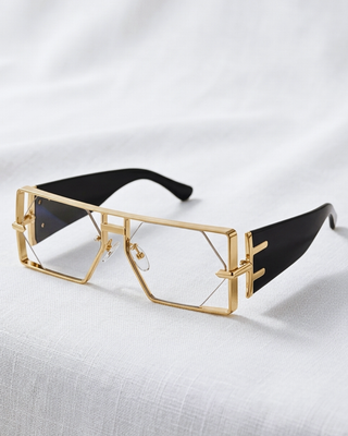 Summer Wide Gold Frame Transparent Lens Black Temple Sunglass-W