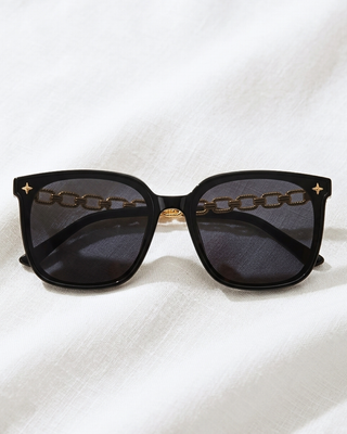 Summer Rectangle Black Frame & Lens Link Temple Sunglass-W
