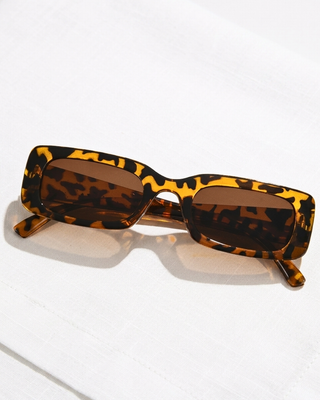 Summer Rectangular Leopard Print Frame Brown Lens Sunglass-W
