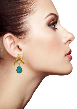 Gold-Dipped Semi Precious Stone Dropped Earring