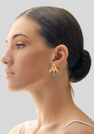 Gold-Dipped Semi Precious Stone Dropped Earring