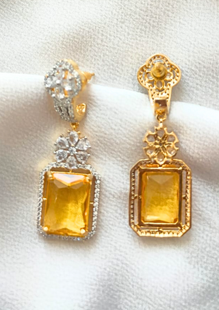 Gold-Plated Yellow Stone Embellished Zirconia Drop Earring