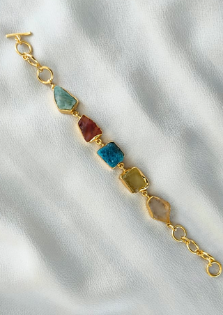 Gold-Plated Multi-Colored Rock Stone Chain Bracelet