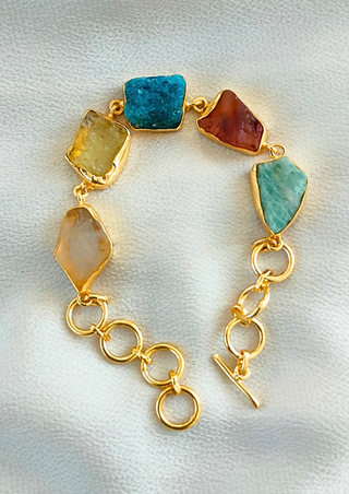 Gold-Plated Multi-Colored Rock Stone Chain Bracelet