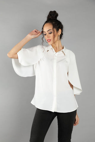 Collar Clip Cape Blouse-W