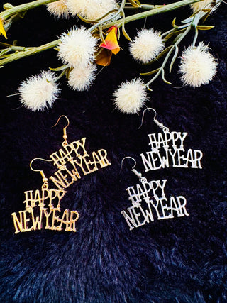 Happy New Year Hoop Earrings (Set of 2)-W