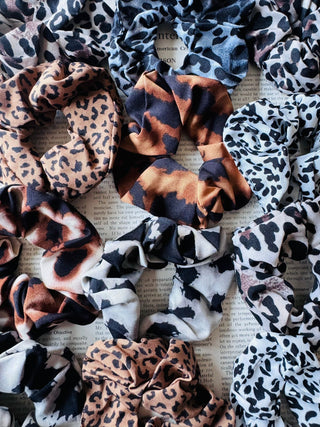 Fall Leopard Print, Anti-Tangle, Satin Scrunchies, Assorted (Set of 6/12) - W