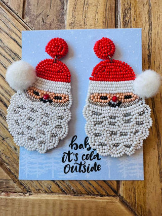 Christmas Red Santa Dangle Beaded Earrings-W