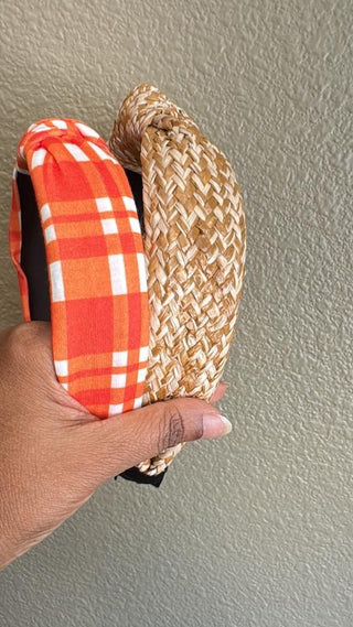 Fall Orange Plaid Headbands(Set of  2)-W