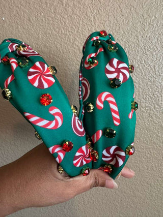 Christmas Candy Cane and Candy Studded Headband(Green)-W