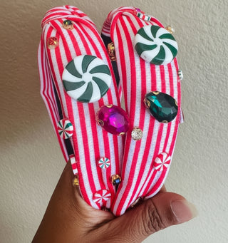 Red Stripe Candy Swirls Handmade Headband -W