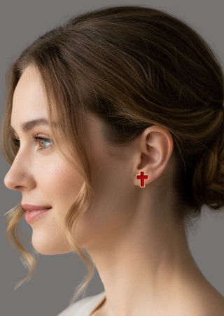 Red Cross Stud Earring-W