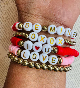 Valentine's "Be Mine" Red & Pink Bracelet Set(Stack of 5)-W