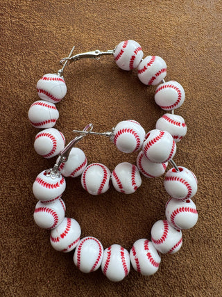 Hoops & Home Runs Earrings(White)-W