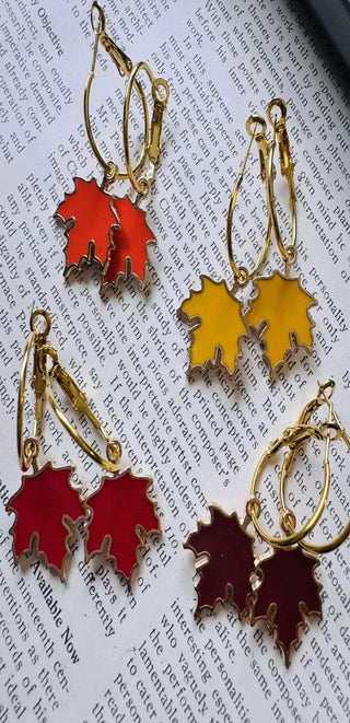 Assorted Fall Leaves 18K Gold Plated Hypoallergenic Hoop Earrings-W