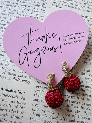 Red Ornament Rhinestone Hoop Earrings-W