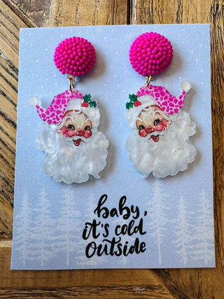 Leopard Print Santa Pop Earrings-W