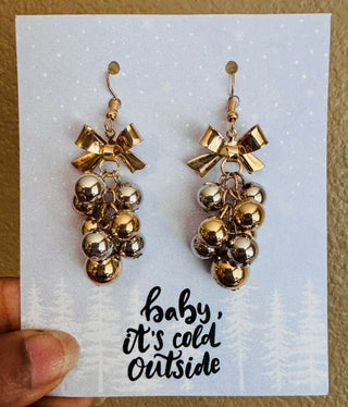Christmas Balls with a Bow Drop Earrings-W