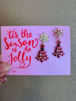 Oh Christmas Tree Earrings(Red)-W