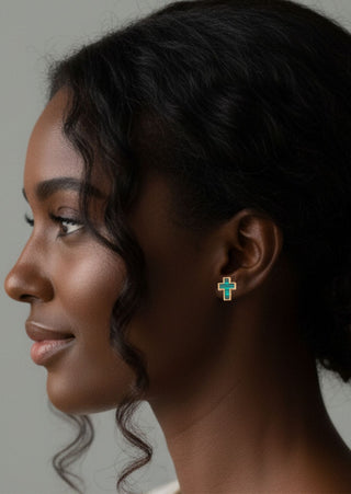 Green Cross Stud Earring-W