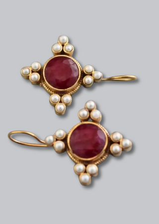 Bohemian Crystal & Pearl Dangle Earrings(Red)-W