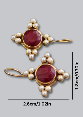 Bohemian Crystal & Pearl Dangle Earrings(Red)-W