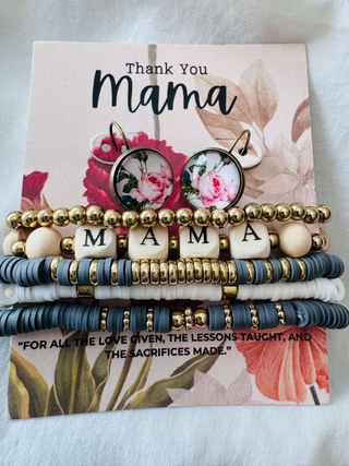 Mama Rose Earring & Stackable Beads Bracelet Set-W