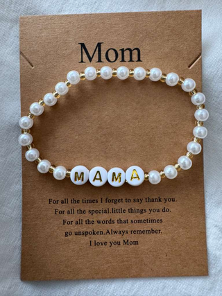Mama Letter Pearl Beaded Stretchy Bracelet-W