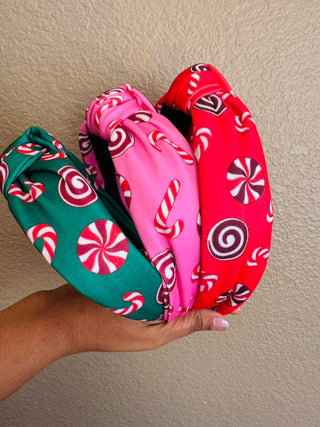 Christmas Candy Cane Headbands(Red, Pink, Green)-W