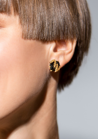 18K Gold-Plated Black Zirconia Stud