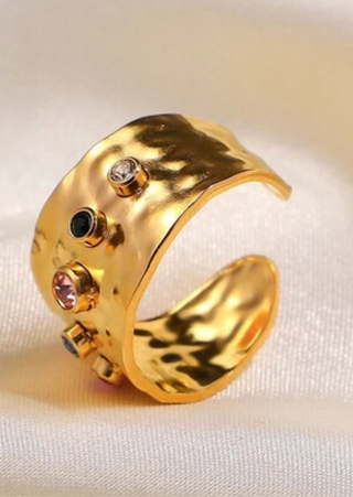 Gold-Plated Multi-Colored Stone Adjustable Ring