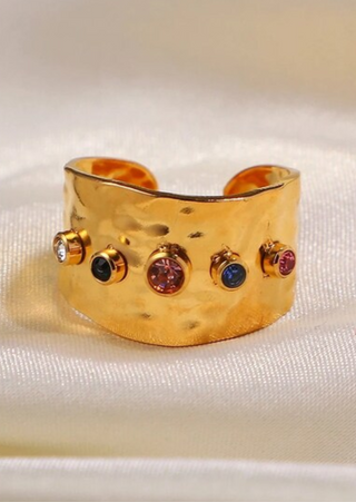 Gold-Plated Multi-Colored Stone Adjustable Ring