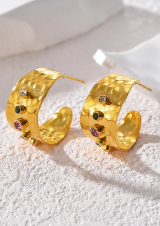 Gold-Plated Multi-Colored Stone Earring