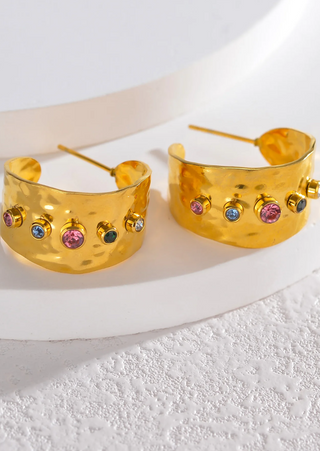 Gold-Plated Multi-Colored Stone Earring