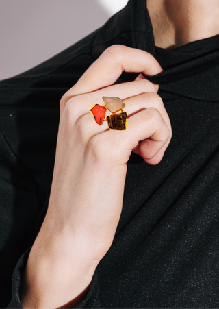 Gold-Plated Multi-Colored Rock Stone Adjustable Ring