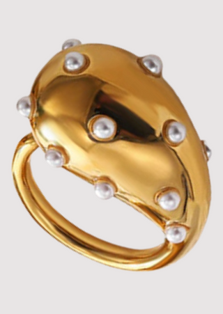 Gold-Plated Raindrop Stainless Steel Pearl Finger Ring