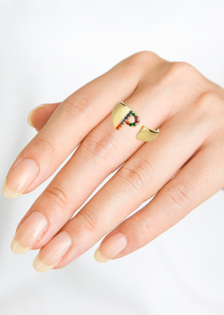 Gold-Plated Multi-Colored Zircon P Letter Adjustable Ring