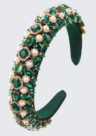 Retro Rhinestones Headband (Green Color)